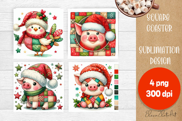 Christmas patchwork square coaster sublimation designs