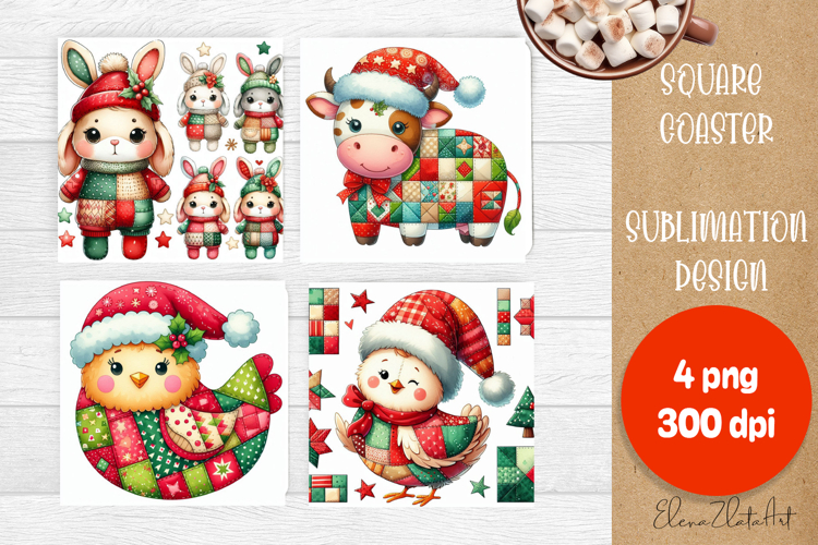 Christmas patchwork square coaster sublimation designs