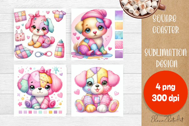 Funny animal patchwork square coaster sublimation designs
