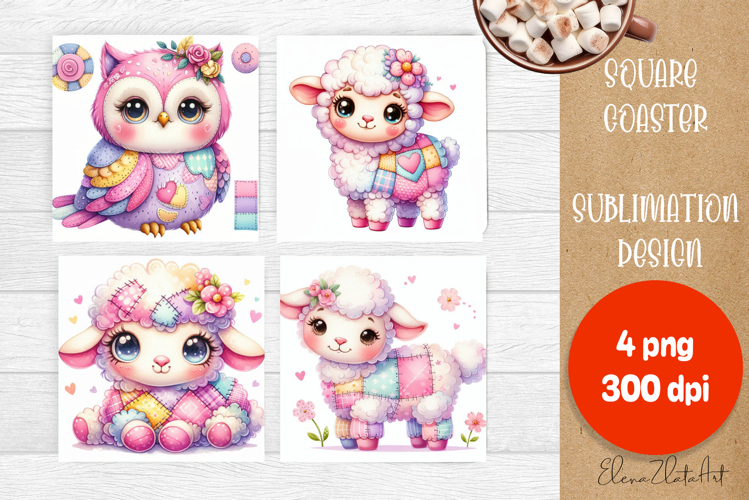 Funny animal patchwork square coaster sublimation designs