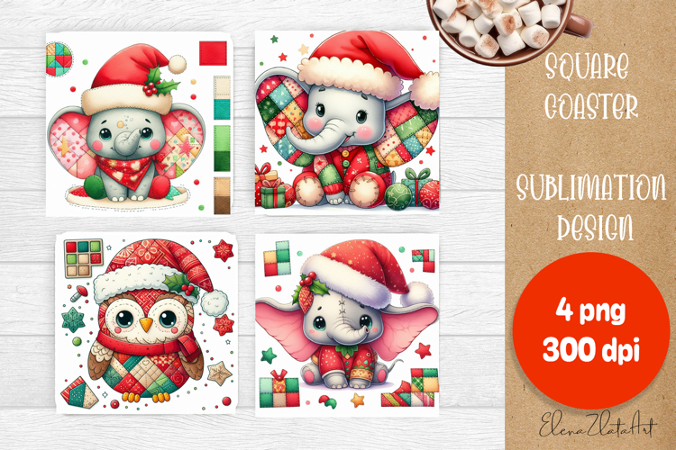 Christmas patchwork square coaster sublimation designs