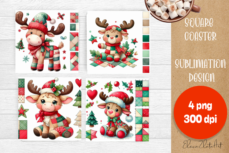 Christmas patchwork square coaster sublimation designs