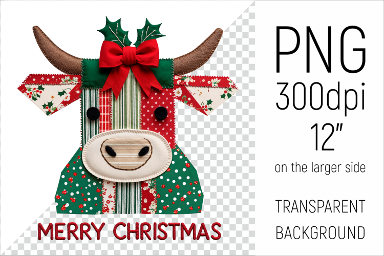 Christmas Patchwork Cow | Fabric Applique Style Cow