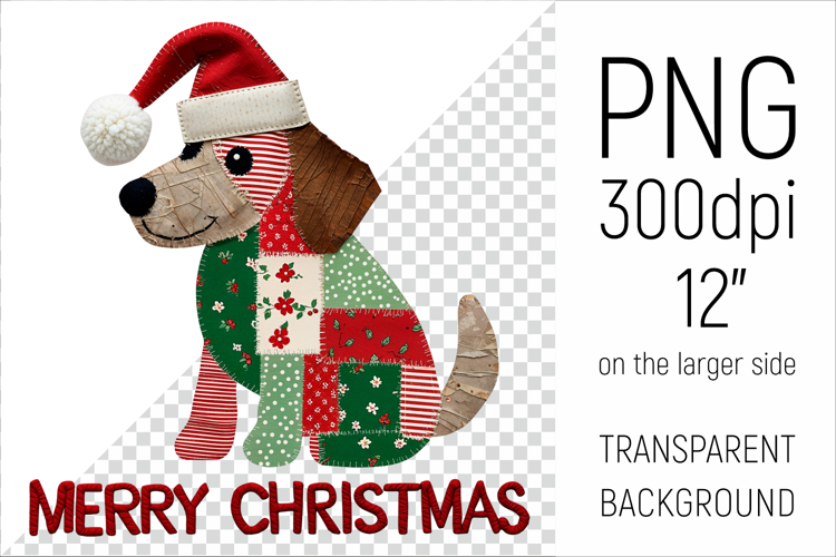 Christmas Patchwork Dog PNG | Merry Christmas Clipart