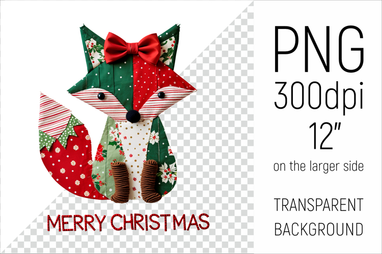 Christmas Patchwork Fox PNG | Merry Christmas Clipart