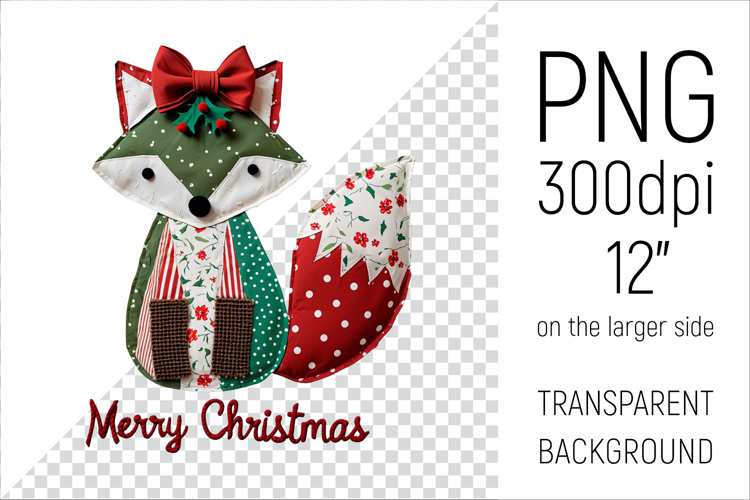 Christmas Patchwork Fox PNG | Merry Christmas Clipart
