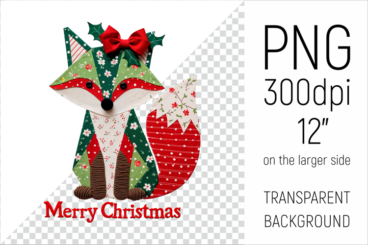 Christmas Patchwork Fox PNG | Merry Christmas Clipart