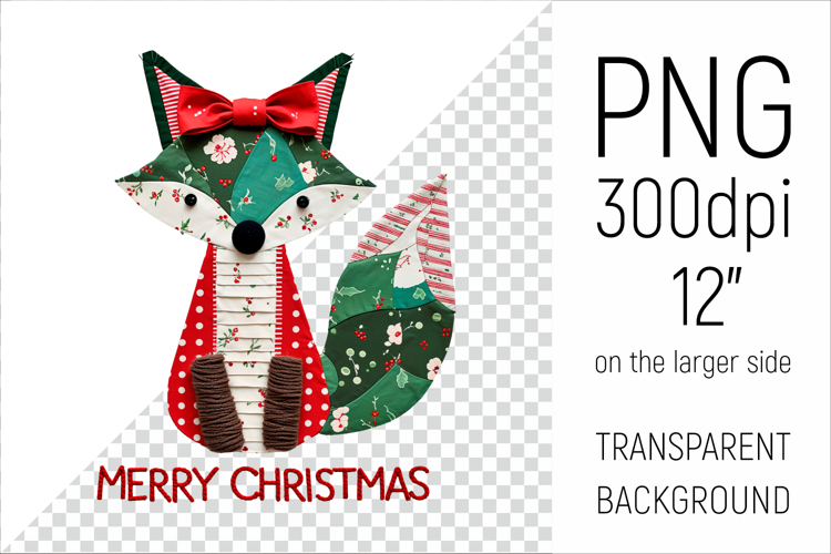 Christmas Patchwork Fox PNG | Merry Christmas Clipart