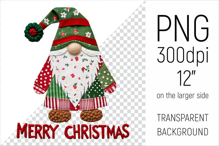 Christmas Patchwork Gnome | Merry Christmas Clipart
