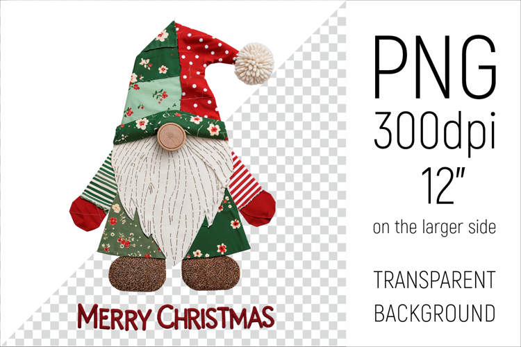 Christmas Patchwork Gnome | Merry Christmas Clipart