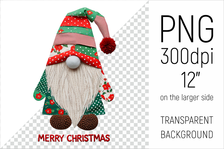Christmas Patchwork Gnome | Merry Christmas Clipart