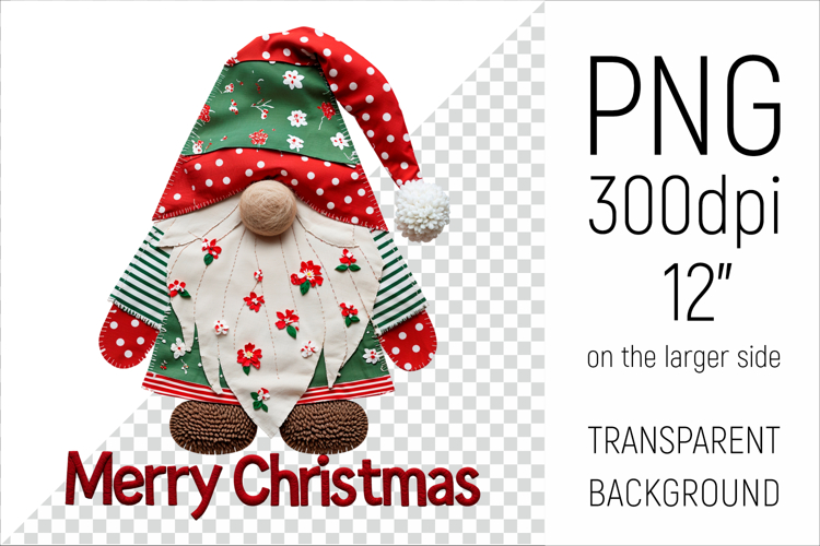 Christmas Patchwork Gnome | Merry Christmas Clipart