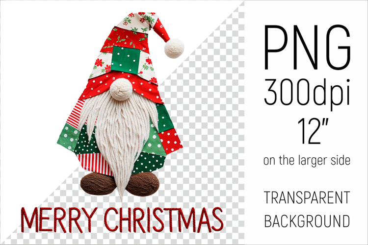 Christmas Patchwork Gnome | Merry Christmas Clipart