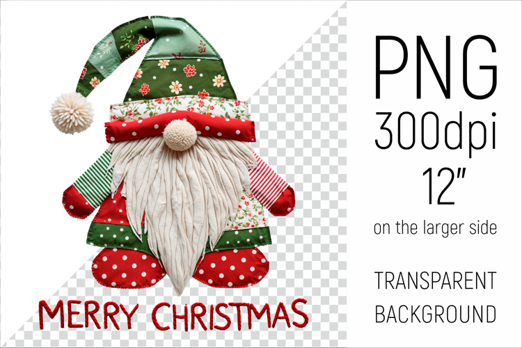 Christmas Patchwork Gnome | Merry Christmas Clipart