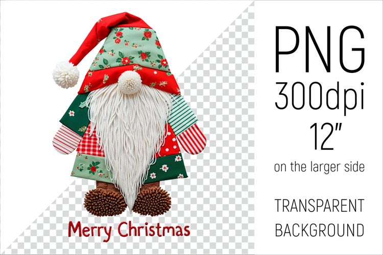 Christmas Patchwork Gnome | Merry Christmas Clipart