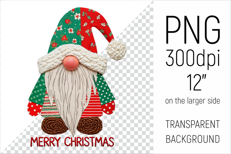 Christmas Patchwork Gnome | Merry Christmas Clipart