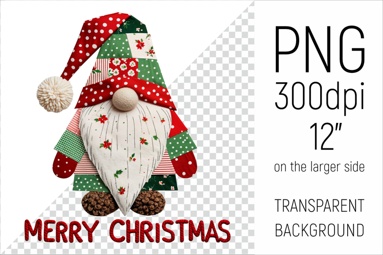 Christmas Patchwork Gnome | Merry Christmas Clipart