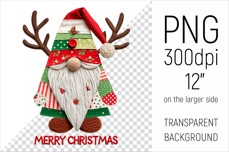 Christmas Patchwork Gnome | Merry Christmas Clipart