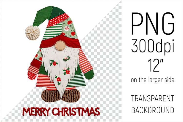 Christmas Patchwork Gnome | Merry Christmas Clipart