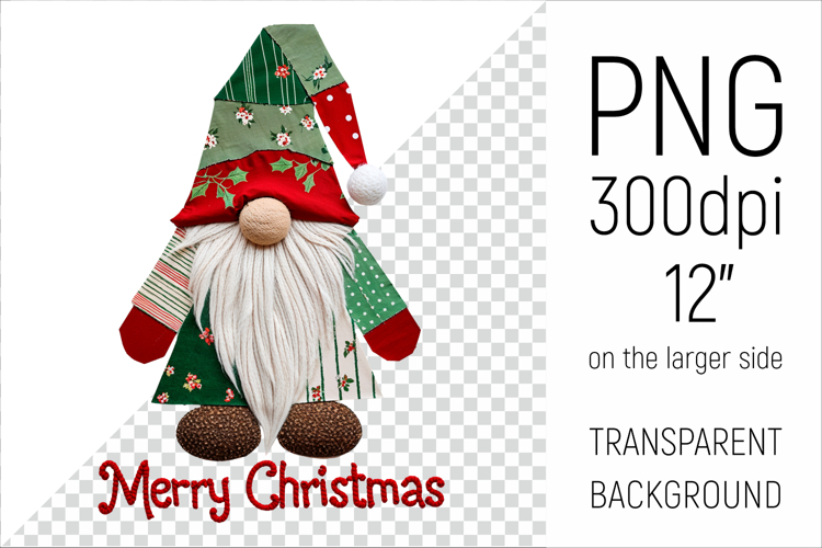 Christmas Patchwork Gnome | Merry Christmas Clipart