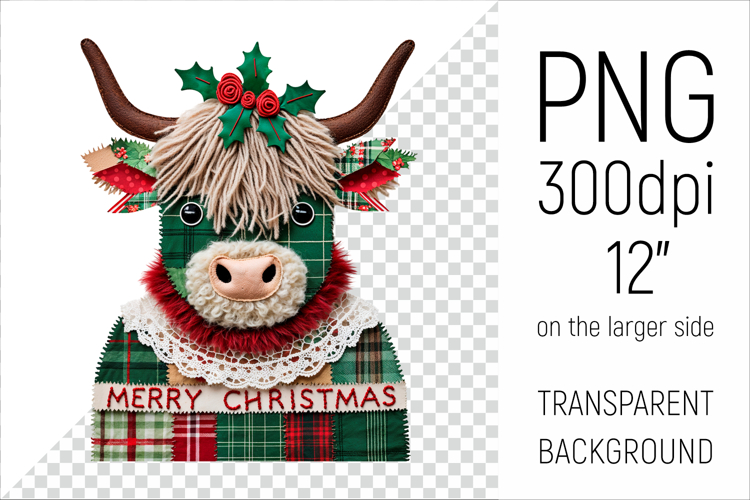 Scottish Highland Cow | Christmas Patchwork Clipart