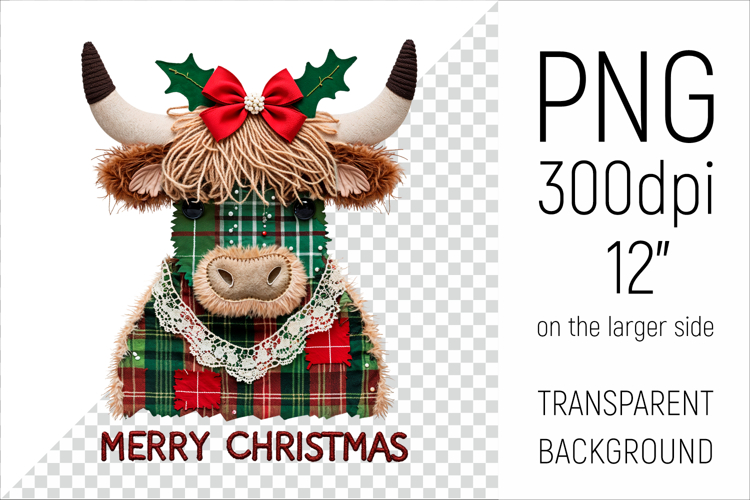 Scottish Highland Cow | Christmas Patchwork Clipart