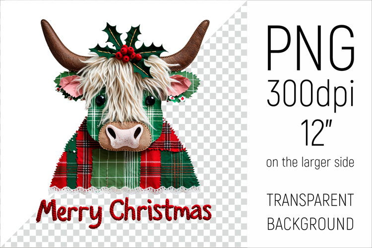 Scottish Highland Cow | Christmas Patchwork Clipart