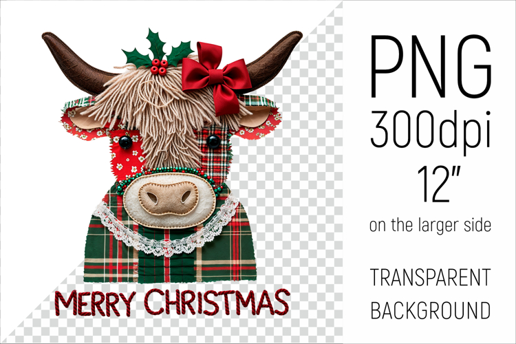 Scottish Highland Cow | Christmas Patchwork Clipart