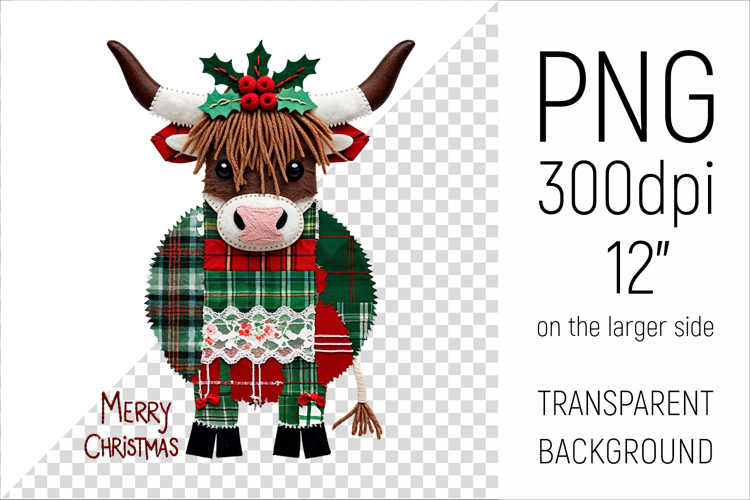 Scottish Highland Cow | Christmas Patchwork Clipart