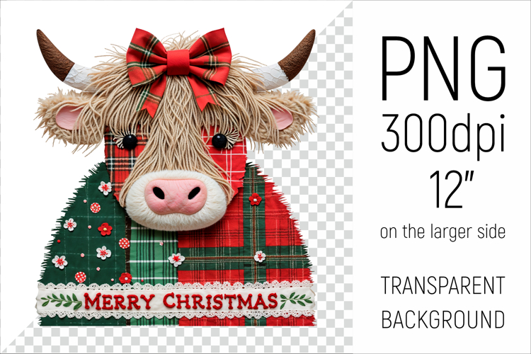 Scottish Highland Cow | Christmas Patchwork Clipart