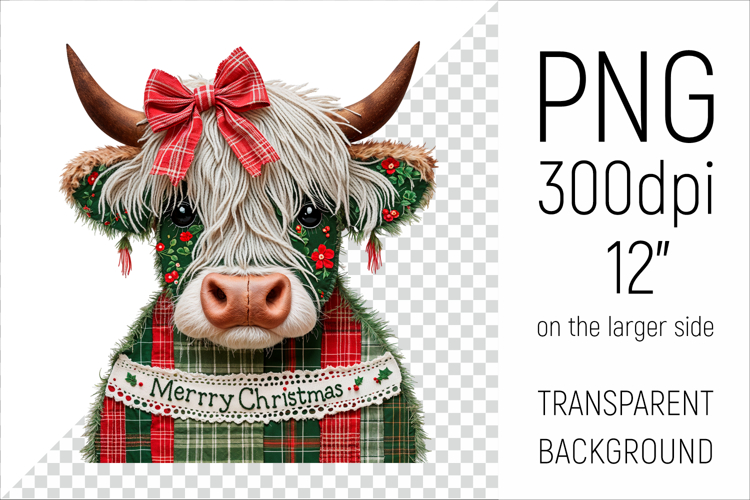 Scottish Highland Cow | Christmas Patchwork Clipart