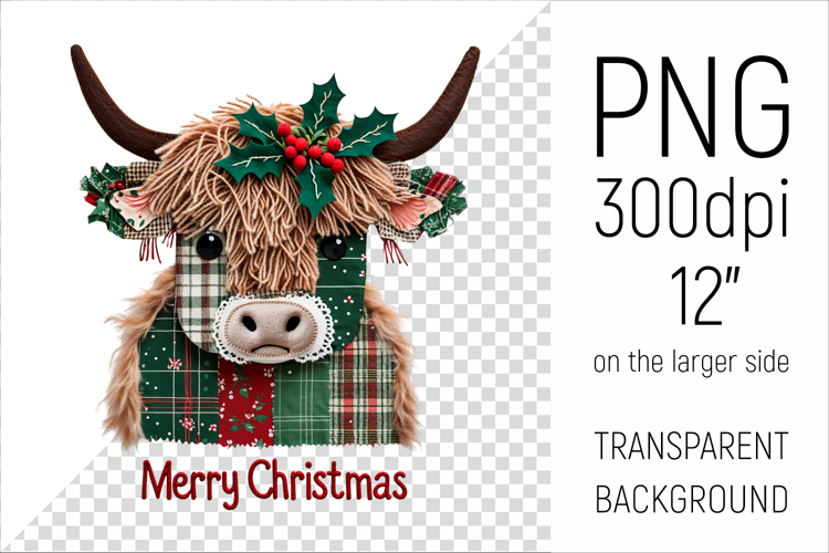 Scottish Highland Cow | Christmas Patchwork Clipart
