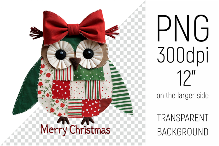 Christmas Patchwork Owl | Merry Christmas Clipa