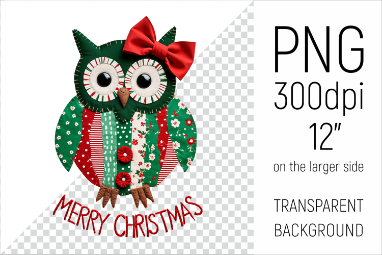 Christmas Patchwork Owl | Merry Christmas Clipa