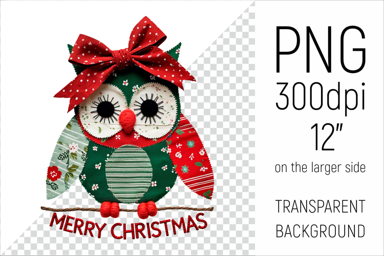 Christmas Patchwork Owl | Merry Christmas Clipa
