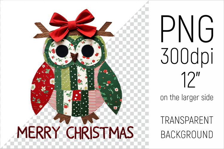 Christmas Patchwork Owl | Merry Christmas Clipa