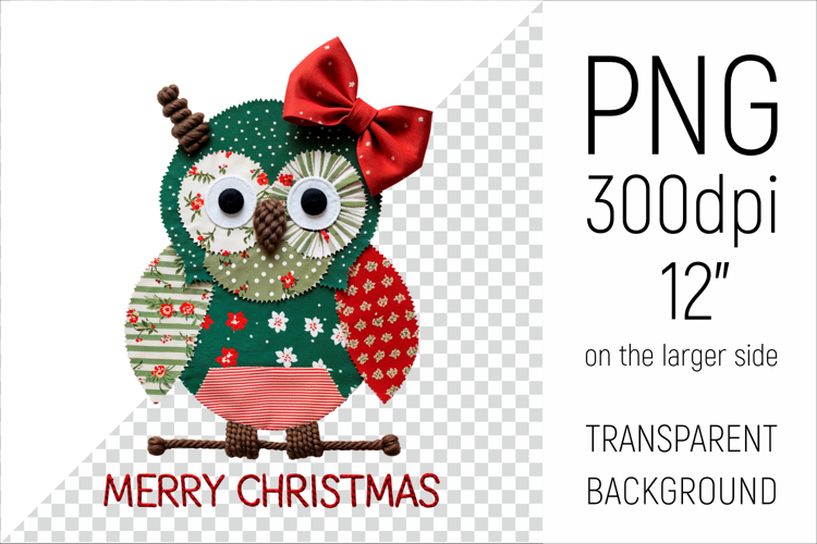 Christmas Patchwork Owl | Merry Christmas Clipa