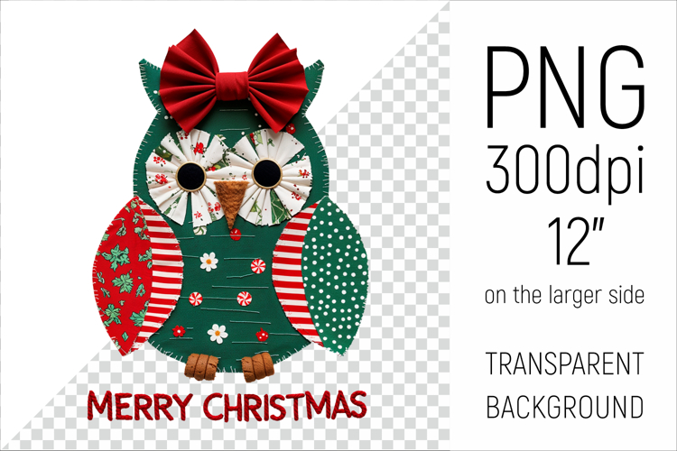 Christmas Patchwork Owl | Merry Christmas Clipa