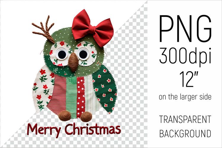 Christmas Patchwork Owl | Merry Christmas Clipa