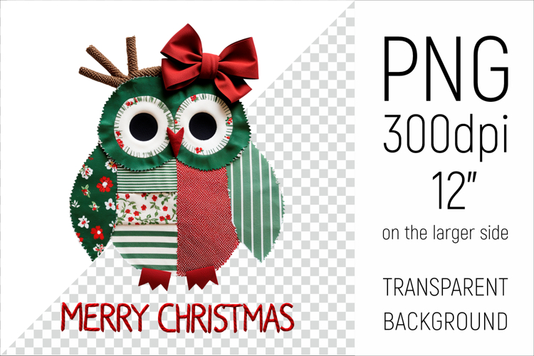 Christmas Patchwork Owl | Merry Christmas Clipa