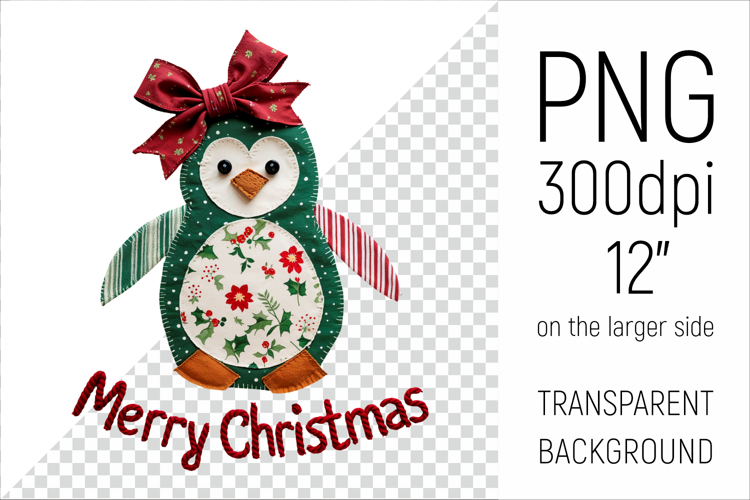 Christmas Patchwork Penguin | Merry Christmas Clipart