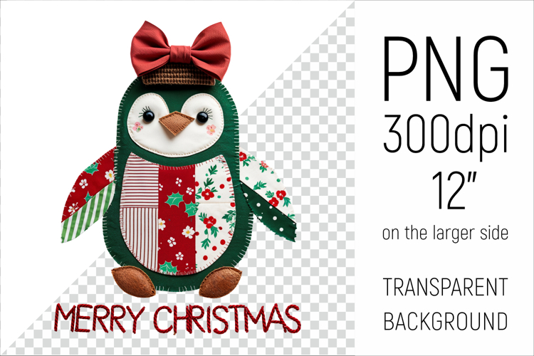 Christmas Patchwork Penguin | Merry Christmas Clipart
