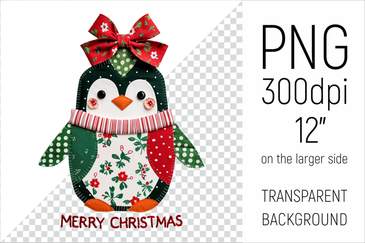 Christmas Patchwork Penguin | Merry Christmas Clipart