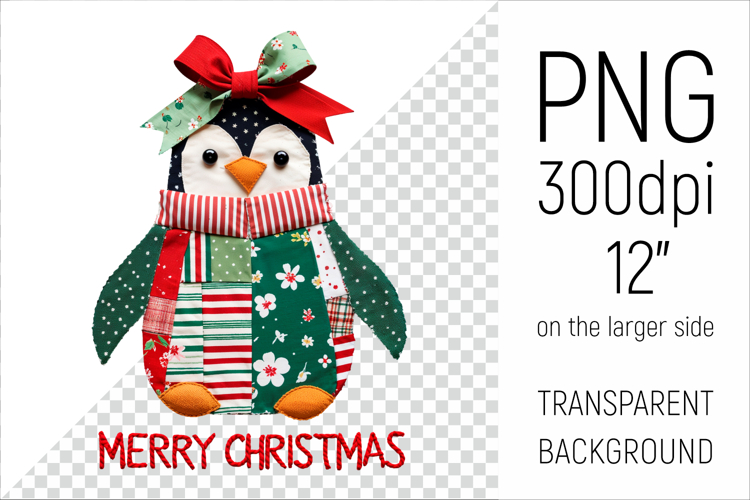 Christmas Patchwork Penguin | Merry Christmas Clipart