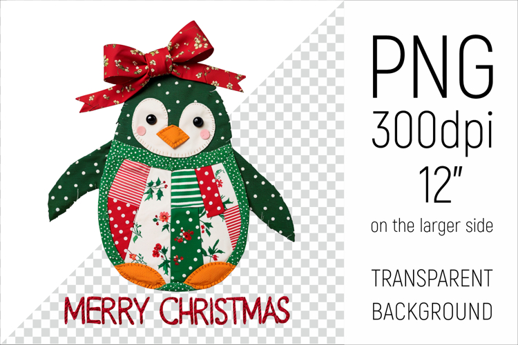 Christmas Patchwork Penguin | Merry Christmas Clipart