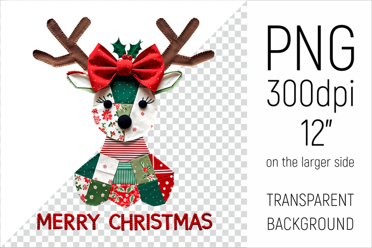 Christmas Patchwork Reindeer | Merry Christmas Clipart