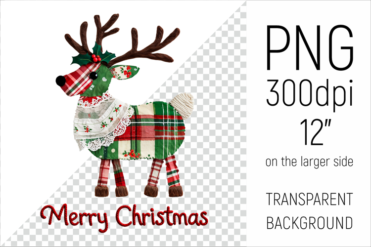 Christmas Patchwork Reindeer | Merry Christmas Clipart
