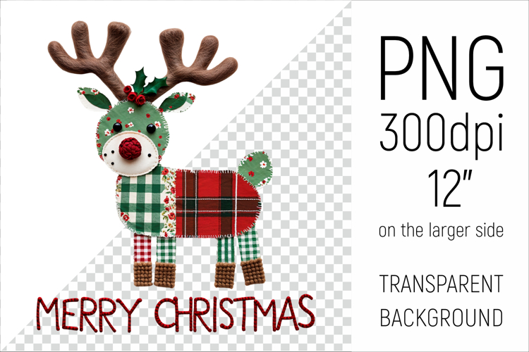 Christmas Patchwork Reindeer | Merry Christmas Clipart
