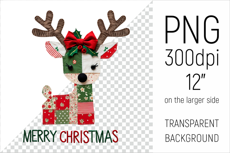 Christmas Patchwork Reindeer | Merry Christmas Clipart