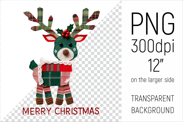 Christmas Patchwork Reindeer | Merry Christmas Clipart